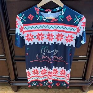 Ugly Christmas Sweater Navy and Red Short Sleeve Tee